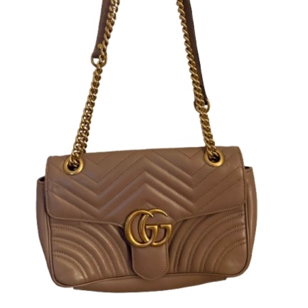 Taupe GUCCI Matelasse Medium GG Marmont Shoulder Bag